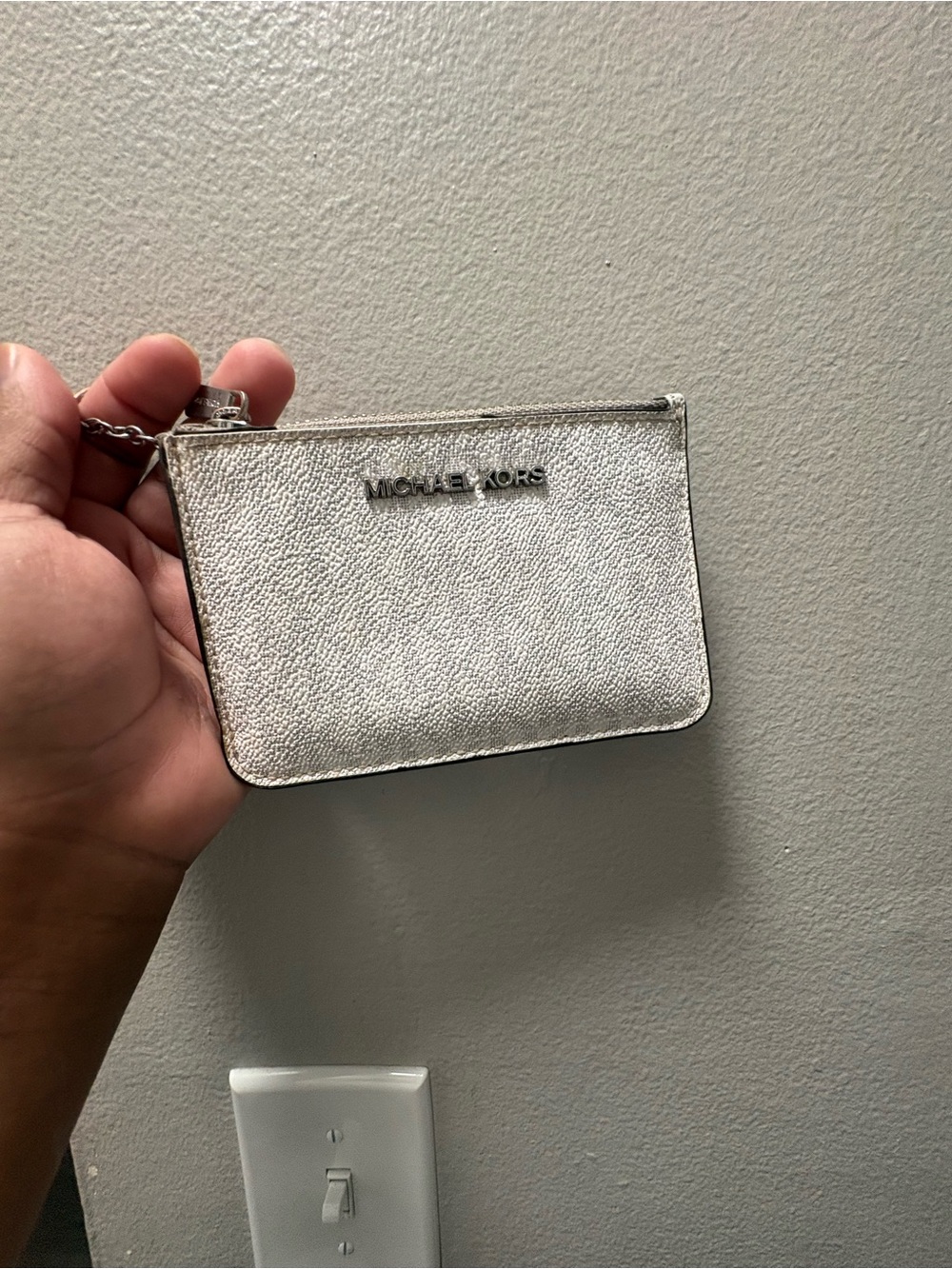 Michael Kors Metallic Silver Card Case with Wrist Chain